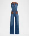 Ramy Brook Claudette Faux Suede Trim Denim Jumpsuit In Blue