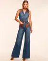 Ramy Brook Claudette Fauxe Suede Trim Denim Jumpsuit In Blue