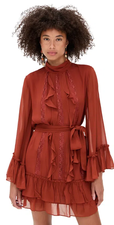 Ramy Brook Claudia Silk Chiffon Ruffle Tiered Mini Dress In Red