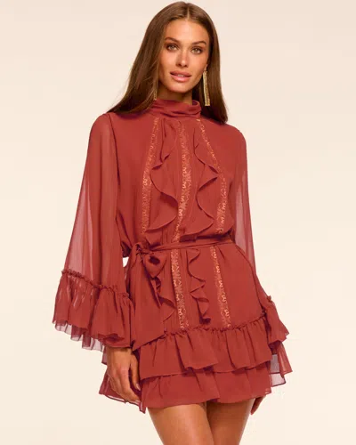 Ramy Brook Claudia Silk Chiffon Ruffle Tiered Mini Dress In Red