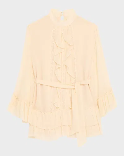 Ramy Brook Claudia Silk Chiffon Ruffle Tiered Mini Dress In Nude