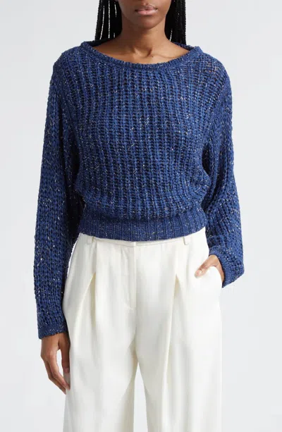 Ramy Brook Clea Metallic Boat Neck Sweater In Navy In Animal Print