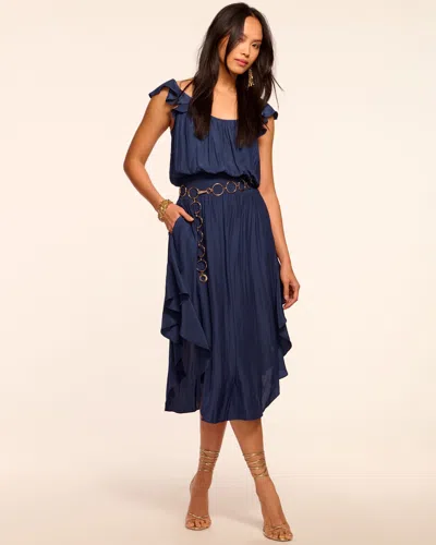 Ramy Brook Clementine Smocked Elastic Waist Midi Dress In Spring Navy
