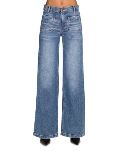 Ramy Brook Cleo Mid Rise Wide Leg Jeans In Mid Cerulean In Blue