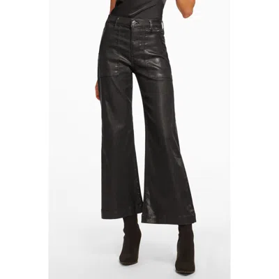 Ramy Brook Clifford Metallic Coated Crop Wide Leg Jeans In Black Metallic Denim