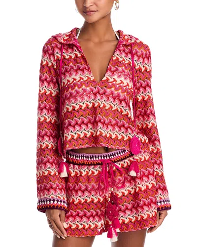 Ramy Brook Cline Cover Up Hoodie In Pink Chevron
