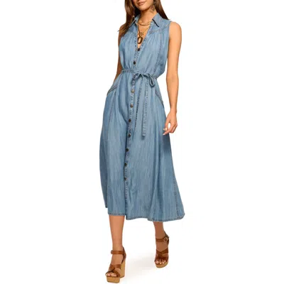 Ramy Brook Clover Sleeveless Shirt Dress In Light Chambray In Multi