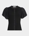 Ramy Brook Colette Mixed Media Flutter Sleeve Cotton Top In Black