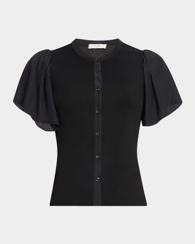 RAMY BROOK COLETTE BUTTON-FRONT FLUTTER-SLEEVE TOP