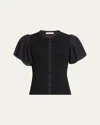 Ramy Brook Colette Mixed Media Flutter Sleeve Cotton Top In Black