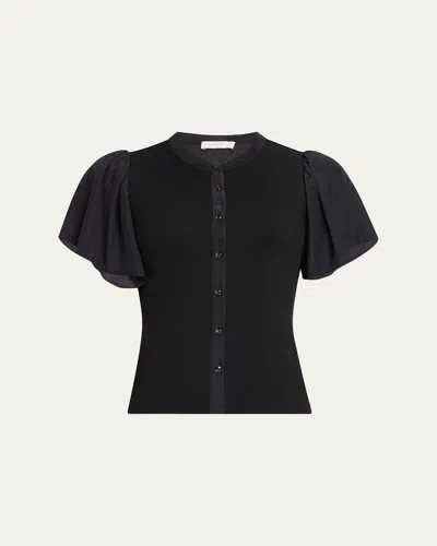RAMY BROOK COLETTE BUTTON-FRONT FLUTTER-SLEEVE TOP