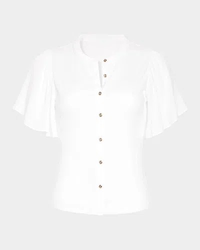 RAMY BROOK COLETTE BUTTON-FRONT FLUTTER-SLEEVE TOP