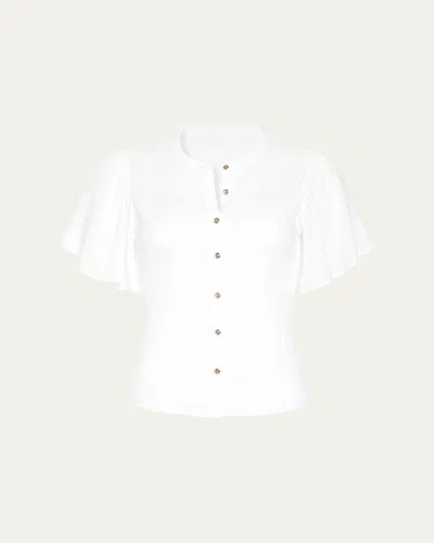 Ramy Brook Colette Button-front Flutter-sleeve Top In Ivory
