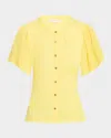 Ramy Brook Colette Mixed Media Flutter Sleeve Cotton Top In Lemon Drop