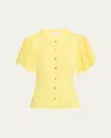 Ramy Brook Colette Button-front Flutter-sleeve Top In Lemon Drop