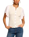 Ramy Brook Colette Mixed Media Flutter Sleeve Cotton Top In Ivory