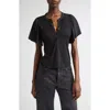 Ramy Brook Colette Mixed Media Flutter Sleeve Cotton Top In Black