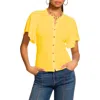 Ramy Brook Colette Mixed Media Flutter Sleeve Cotton Top In Lemon Drop
