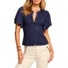 Ramy Brook Colette Mixed Media Flutter Sleeve Cotton Top In Spring Navy