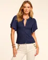 Ramy Brook Colette Mixed Media Flutter Sleeve Cotton Top In Spring Navy
