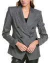 Ramy Brook Collins Metallic Stripe Double Breasted Blazer In Grey