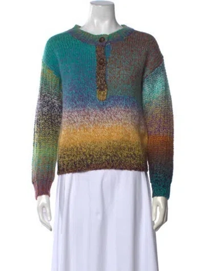 Pre-owned Ramy Brook Colorblock Pattern Crew Neck Sweater In Blue