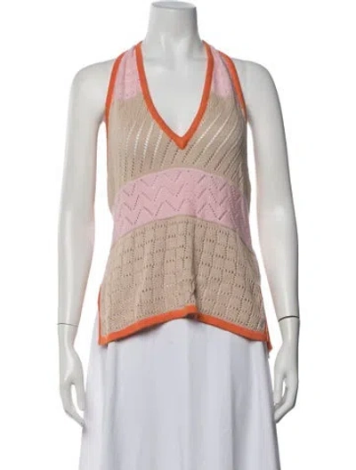 Pre-owned Ramy Brook Colorblock Pattern Halterneck Sweater W/ Tags In Neutrals