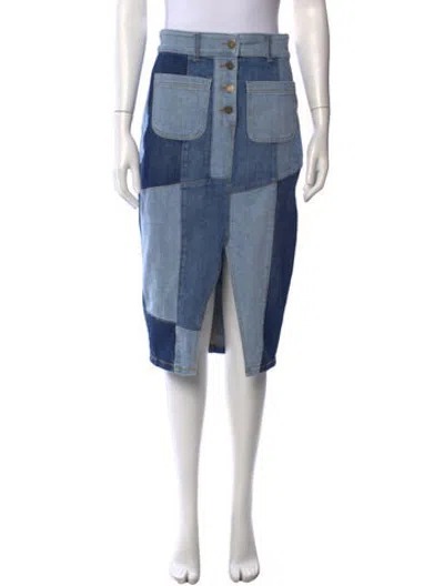 Pre-owned Ramy Brook Colorblock Pattern Midi Length Skirt In Blue