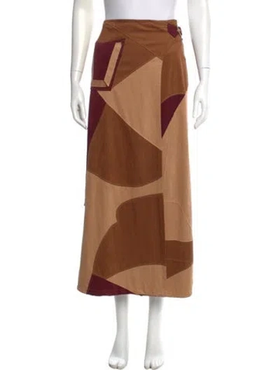 Pre-owned Ramy Brook Colorblock Pattern Midi Length Skirt In Brown