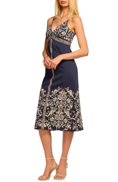 Ramy Brook Constanza Embroidered Detail Stretch Cotton Dress In Blue