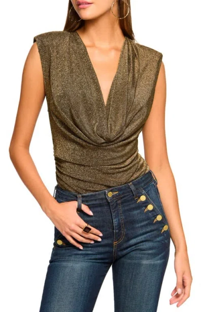 Ramy Brook Consuela Sparkle Cowl Neck Top In Gold Knit