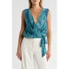 Ramy Brook Cordeli Surplice V-neck Side Tie Top In Blue