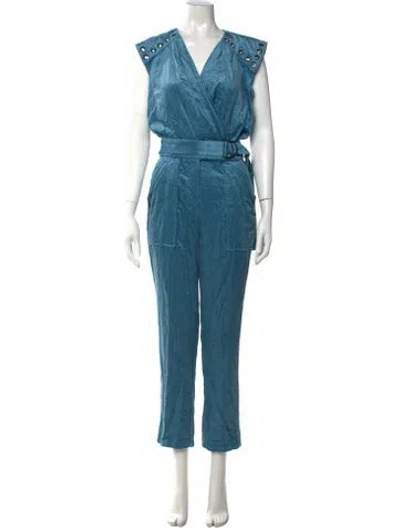 Pre-owned Ramy Brook Corduroy V-neck Jumpsuit In Blue