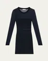 Ramy Brook Corrine Mixed Media Long Sleeve Minidress In Navy