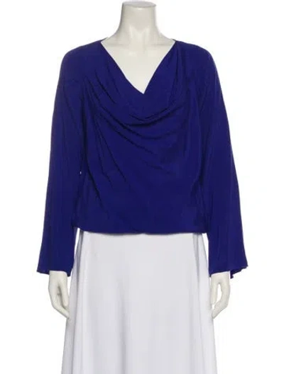 Pre-owned Ramy Brook Cowl Neck Long Sleeve Blouse In Blue