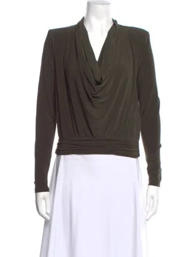 Pre-owned Ramy Brook Cowl Neck Long Sleeve Blouse In Green