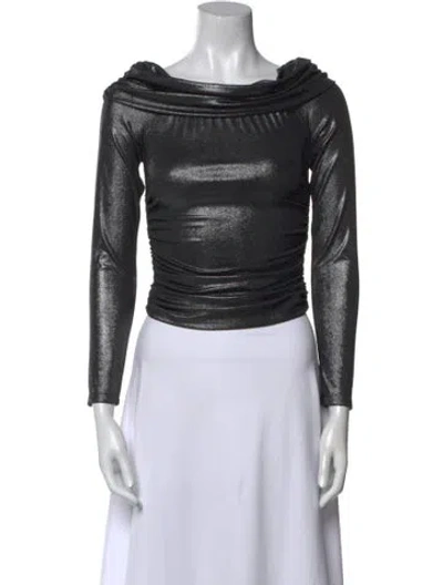 Pre-owned Ramy Brook Cowl Neck Long Sleeve Crop Top W/ Tags In Gray