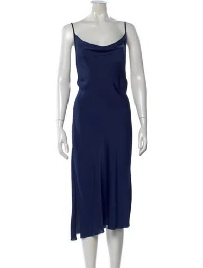 Pre-owned Ramy Brook Cowl Neck Midi Length Dress In Blue