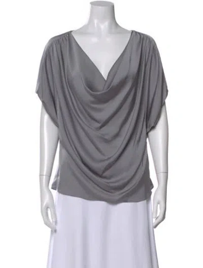 Pre-owned Ramy Brook Cowl Neck Short Sleeve Blouse In Gray