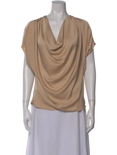 Pre-owned Ramy Brook Cowl Neck Short Sleeve Blouse In Neutral