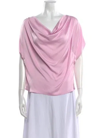 Pre-owned Ramy Brook Cowl Neck Short Sleeve Blouse In Pink