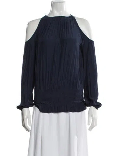 Pre-owned Ramy Brook Crew Neck Long Sleeve Blouse In Blue