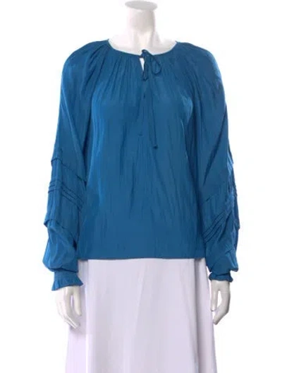 Pre-owned Ramy Brook Crew Neck Long Sleeve Blouse In Blue