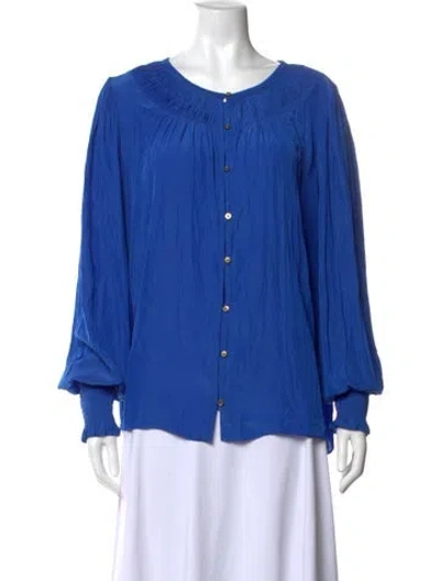 Pre-owned Ramy Brook Crew Neck Long Sleeve Blouse In Blue