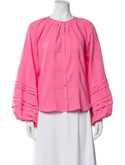 Pre-owned Ramy Brook Crew Neck Long Sleeve Blouse In Pink