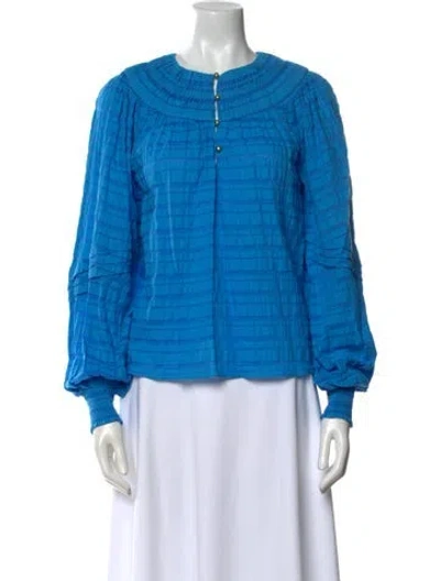 Pre-owned Ramy Brook Crew Neck Long Sleeve Blouse W/ Tags In Blue