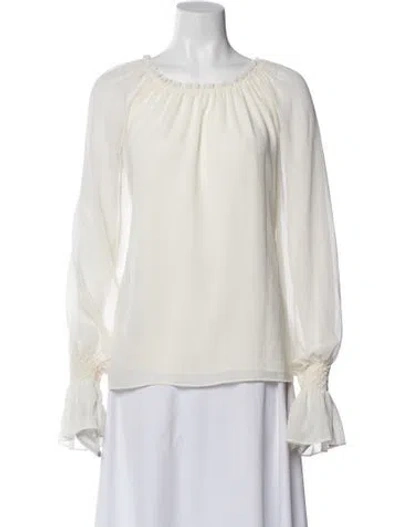 Pre-owned Ramy Brook Crew Neck Long Sleeve Blouse In White