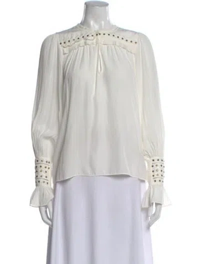 Pre-owned Ramy Brook Crew Neck Long Sleeve Blouse In White
