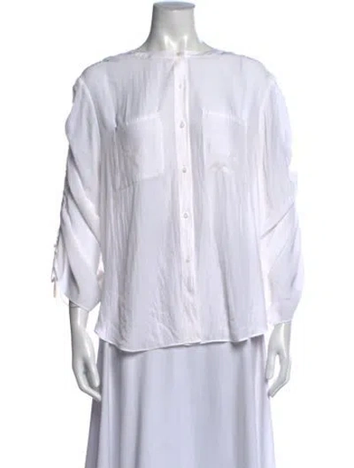Pre-owned Ramy Brook Crew Neck Long Sleeve Blouse In White