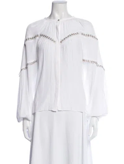 Pre-owned Ramy Brook Crew Neck Long Sleeve Blouse In White